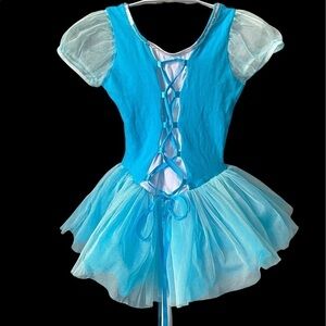 BLUE TUTU DRESS
Adorable tutu dress, lace up front, mesh sleeves, no brand